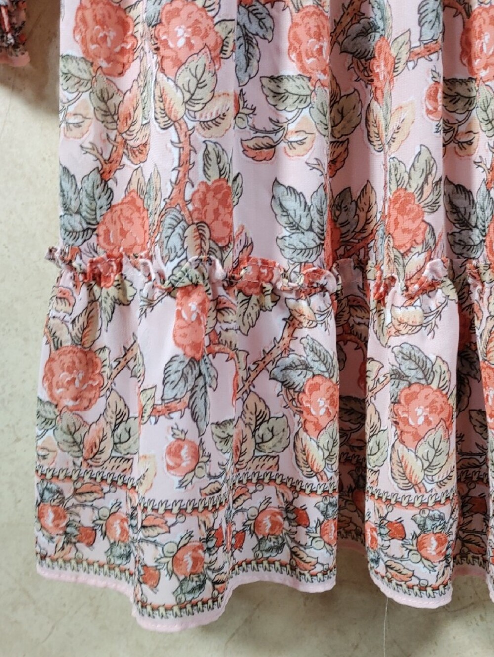 H192 Max Studio Peach & Rust Floral V-Neck Smocked Dress XL - Picture 5 of 13